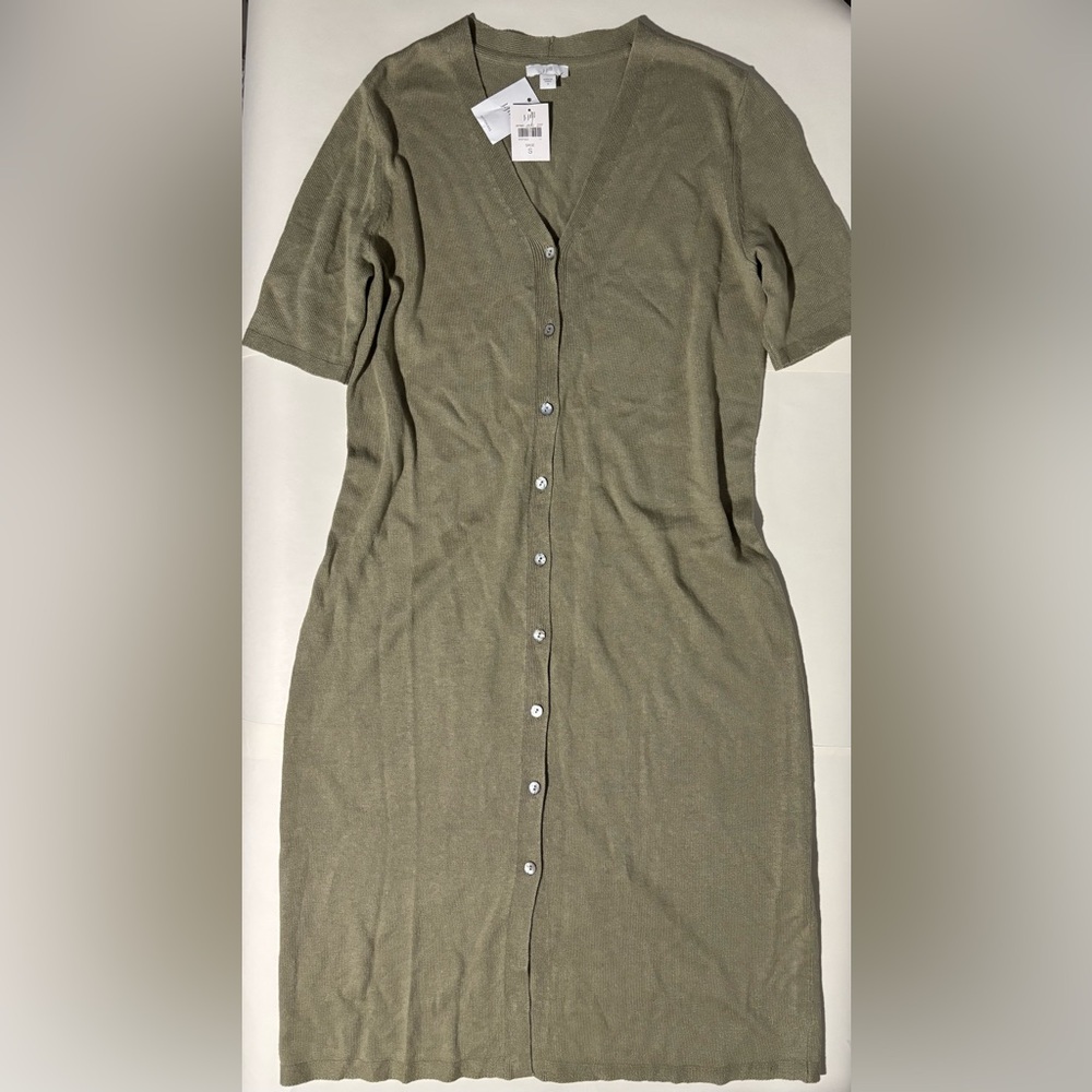 NWT JJill Sage Green Linen Blend V-Neck Button Up Sweater cardigan Dress small S